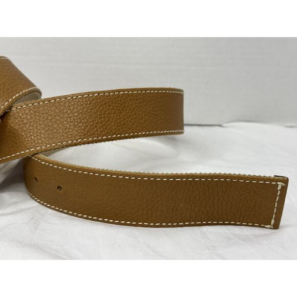 Michael Kors Reversible Belt Beige Canvas Faux Leather Goldtone Logo Buckle Sz M main image 5